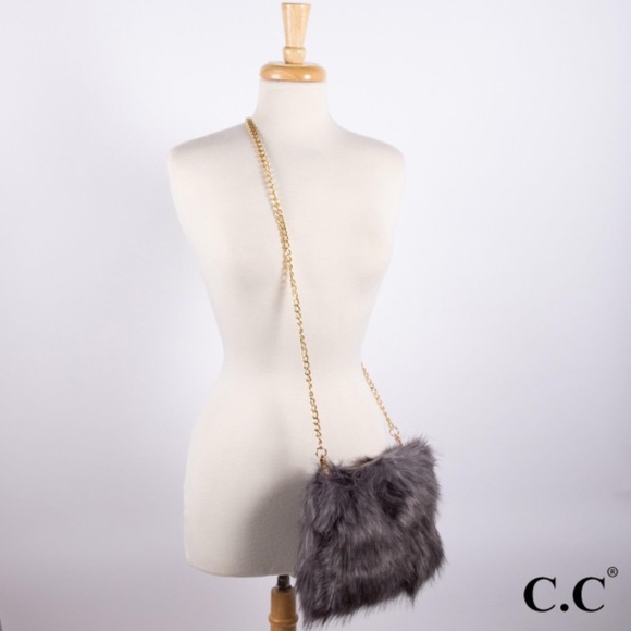 C.C Faux Fur Grey  Cross Body Purse - Picture 1 of 3